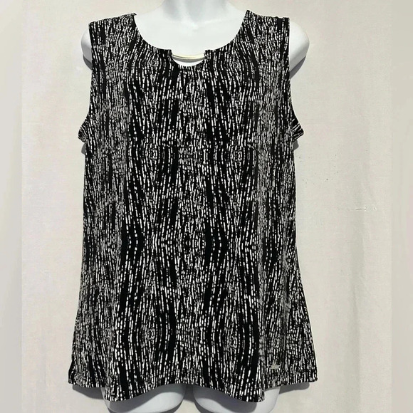 Tahari sleeveless top w/ silver bar accent sz L - Picture 1 of 4